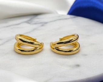 Gold Statement Hoops, Fashion Earrings, Women's Jewellery, Layered Double Hoop Design, Chic Formal Accessory, Trendy Style Jewellery Gift