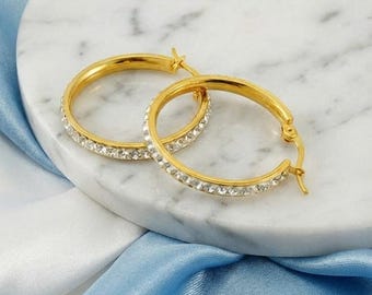 Crystal Hoop Earrings, Diamond Jewellery, Stylish Present for Her, Bridal Sparkle, Formal Wear, Bright Accessory, Anniversary Gifts