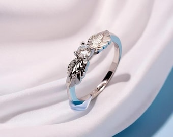 Silver Angel Wings Ring, Delicate Jewellery Present, Cubic Zirconia Ring with Guardian Angel Design, Womens Accessory, Sparkly Formal Wear