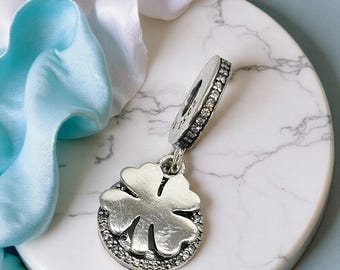 Bright Pandora Lucky Dangle Charm, Four-Leaf Clover Design, Horseshoe Pendant Charm