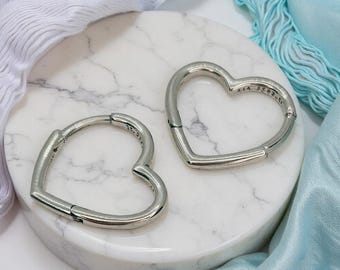 Handmade PANDORA Heart Hoop Earrings, Silver Accessory, Asymmetrical Love Hoops