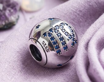Virgo Zodiac Charm 23 Aug - 22 Sep, Blue CZ Bead for Snake Chain Bracelet