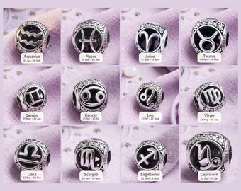 Zodiac Charm for Snake Chain Bracelet, Clear CZ Star Sign Bead, 12 Signs