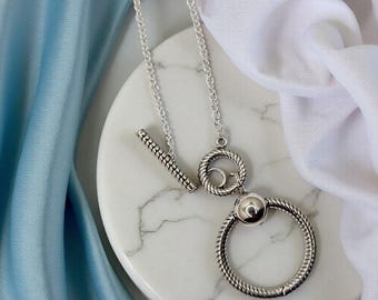 Sterling Silver Charm Holder Necklace, T-bar Pendant, Personalised Accessory