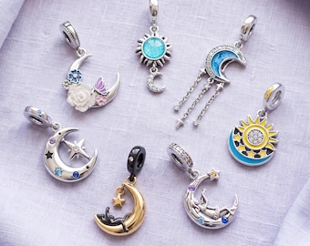 Moon Charm, Choose 1 of 7 Celestial Styles, Sterling Silver