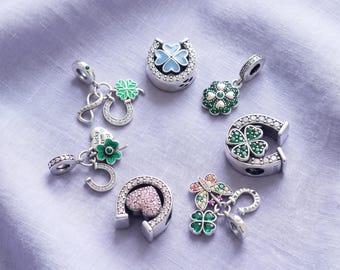 Lucky Charm for Snake Chain Bracelet, Horseshoe and Clover Bead, 7 Styles