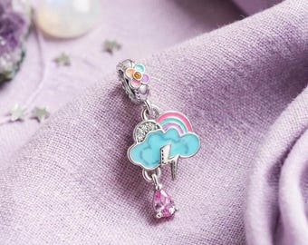 Rainbow Cloud Charm for Bracelet, Sterling Silver Weather Dangle Gift for Her
