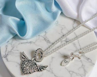 Guardian Angel Heart Necklace, Angel Wings Wings, Sparkling Style Gift for Daughter, Sparkling Cubic Zirconia Accessory, Meaningful Present