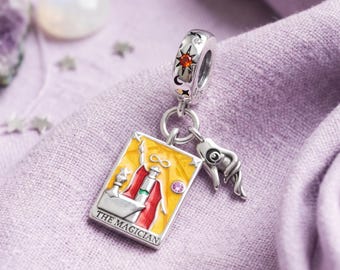 The Magician Tarot Card Charm for Bracelet, Sterling Silver Dangle Gift