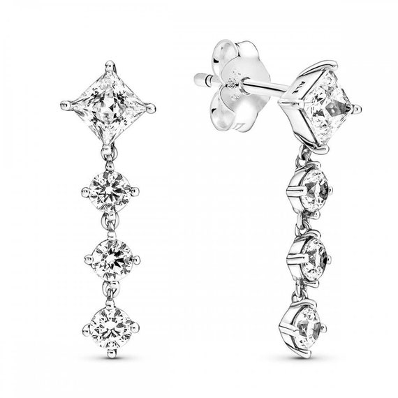 Pandora Sparkling Round & Square Drop Earrings Ha… - image 1