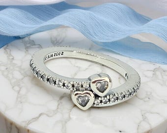 Entwined Hearts Ring from Silver, Sparkling CZ Gift, Love Friendship Symbol, Romantic Accessory Present for Women, Special I Love You Ring