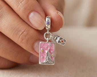 The Hermit Tarot Card Charm for Bracelet, Sterling Silver Lantern Dangle Gift
