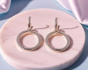 Statement Pandora Double Hoop Earrings, Moments Charm Dangle Hoops, Silver Classic Style