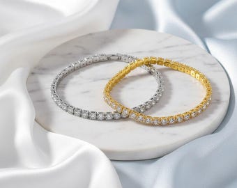 Rhinestone Tennis Bracelet, Cubic Zirconia Stone, Stackable Design, Unique Bracelet, Classic Style, Dainty Design, Birthday Present for Her