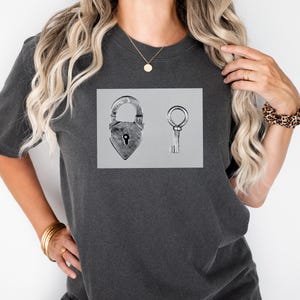 Dark Academia Tee, Lock and Key Illustration, Victorian Symbol Shirt