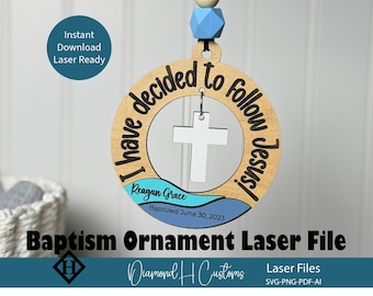 Ornement de baptême fichier découpé au Laser Svg cadeau de baptême souvenir parrain et marraine personnalisé croix religieuse modèle conception église cérémonie bébé