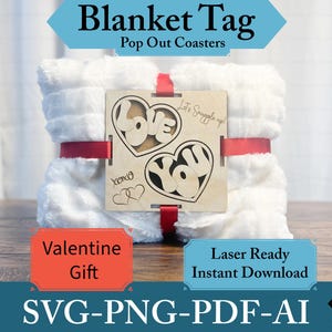 Etiqueta de manta, regalo de San Valentín, archivo cortado con láser, posavasos con mensaje de amor, diseño digital romántico, SVG, PDF, recuerdo personalizado, decoración del hogar