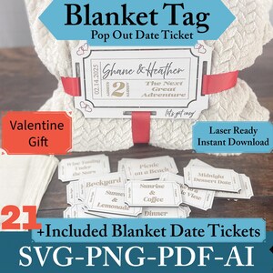Etiqueta de manta cortada con láser Archivo de plantilla de regalo de San Valentín Diseño digital personalizado para corte por láser SVG Aniversario Boda Creador de regalos románticos