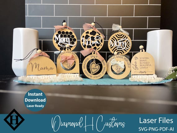 Mother Car Charm Bundle Laser Cut File Mom Car Charm SVG Gift For Mom Car Accessories SVG Mothers Day Car Charm DIY Wood Car Charm File