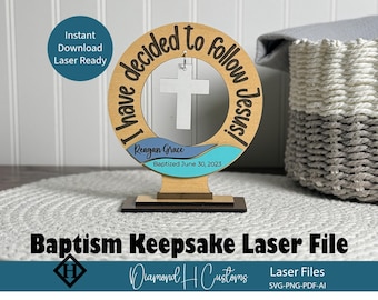 Fichier découpé au laser cadeau de baptême souvenir personnalisé modèle Svg signe de baptême design religieux croix en bois projet commémoratif parrain et marraine