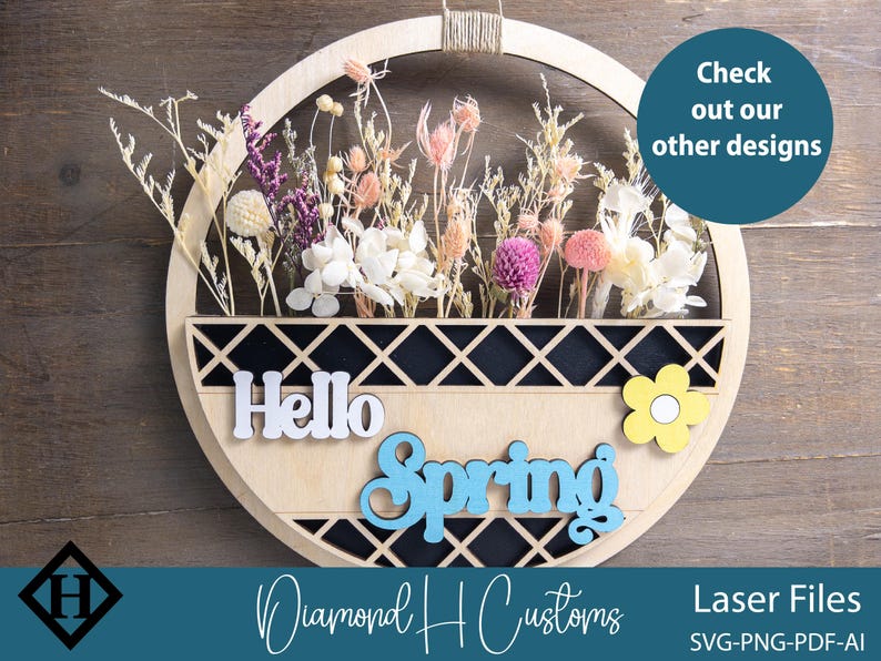Spring Laser Files Interchangeable Spring Sign Laser Cut File Floral Spring Decor Instant ...