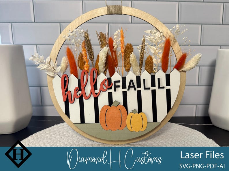 Interchangeable Hello Fall Sign SVG Laser Cut File Autumn Pumpkin Door ...