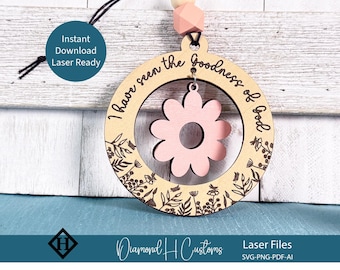 Car Charm Freshener Laser Cut File SVG PDF AI Floral Round Ornament Design for Wood or Acrylic Engraving Cutting Car Charm Laser Cut File