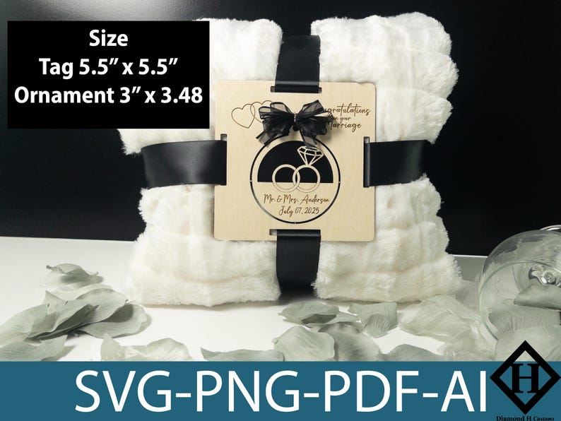 Bridal Keepsake Collection Wedding Blanket Tag Custom Ring Design Personalized Date Detail Diamond Ring Holder Premium Wedding Gift Beautiful Memory Charm Special Wedding Favor Elegant Decoration Piece Perfect Bridal Present Customization