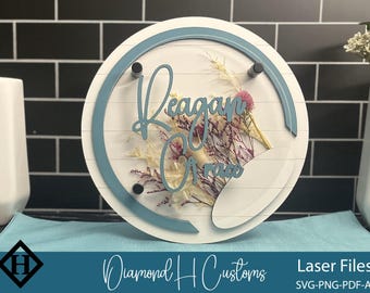 Letrero redondo con nombre para habitación de bebé, diseño de flores secas, acrílico, cortado a láser, 3D, con capas, para pared, para niños, SVG