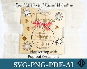 Christmas Blanket Tag Laser Cut File Pop Out Ornament SVG Holiday Gift Wrap Template Cozy Home Decoration Wooden Tag Design Laser Cut File