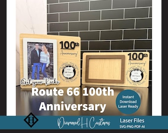 Cadre Route 66, fichier découpé au laser, modèle numérique Svg, écran de conception de bouclier tournant, porte-photo, cadeau d'anniversaire, souvenir de voyage sur la route