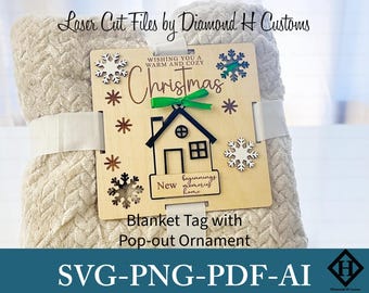 Christmas Gift Tag SVG Laser Cut Ornament Blanket Gift Tag Wood Christmas Tag Digital File Holiday DIY Template Cozy Winter Design Craft