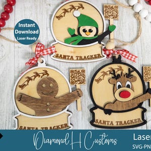 Christmas Santa Tracker Ornament Laser Cut File QR Code Ornament SVG Reindeer Gingerbread Penguin Holiday Ornament Laser Cutting Design