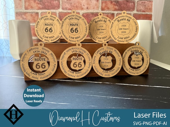 Route 66 Laser Cut File Route 66 Ornament Svg Route 66 Car Charm Svg Route 66 Centennial Ornament Svg Route 66 Ornament Bundle Download
