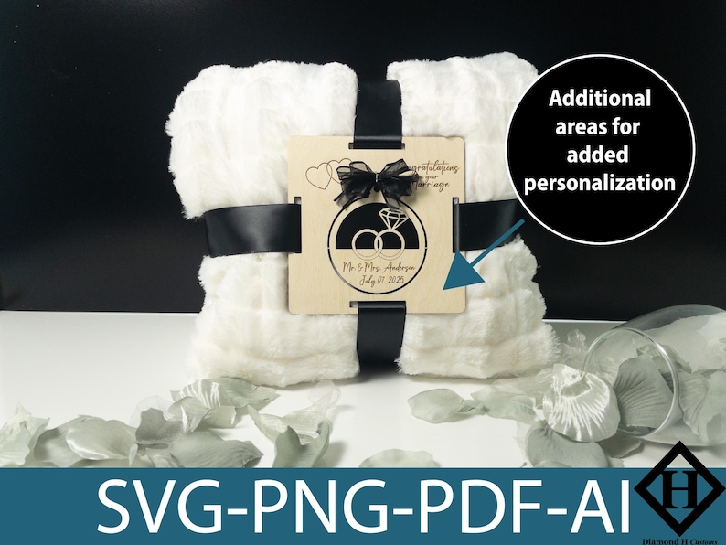Wedding Gift Collection Custom Blanket Tag Personalized Ring Design Wedding Date Keepsake Beautiful Diamond Detail Premium Bridal Present Special Memory Charm Wedding Favor Accessory Elegant Decoration Piece Perfect Wedding Gift