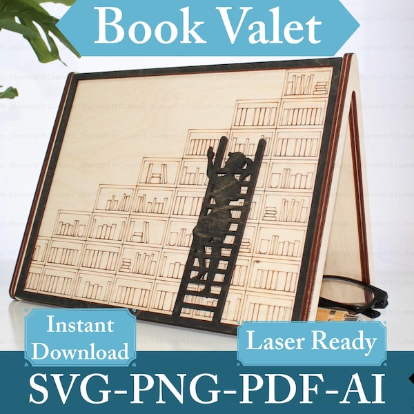 Laser Cut Book Valet Digital Download SVG PDF AI Book Lover Gift Reading Nook Decor Library Decoration Bookshelf Display Wood Template diy