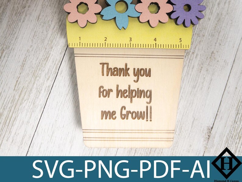 Teacher Appreciation Gift Laser Cut File Flower Pot Ruler SVG Thank You ...