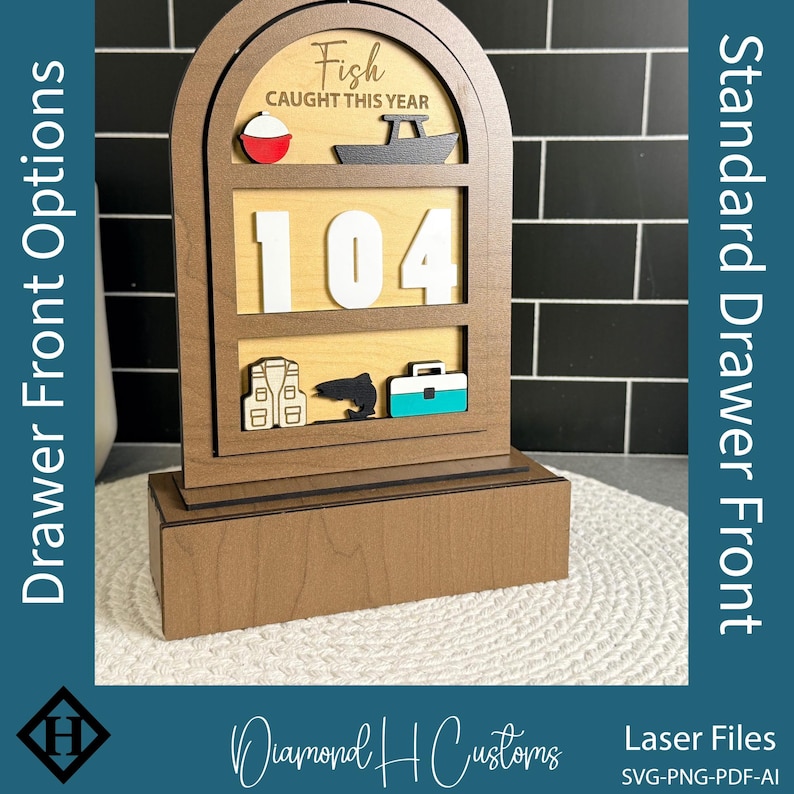 Fishing Enthusiast Gift Digital File Download Wooden Counter Display Fish Caught Tracker Tackle Box Design Gone Fishing Sign Perfect Present Dad Grandfather Fisherman Birthday Gift Father Day Gift Rustic Cabin Decor Wall Art Workshop