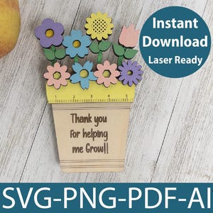 Lehrer Wertschätzung Geschenk Laser Cut Datei Blumentopf Lineal SVG Danke Geschenk für Lehrer Klassenzimmer Dekor SVG DIY Holz Geschenk Laser Cut Datei