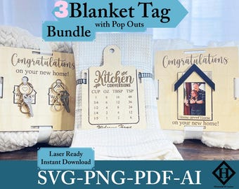 Blanket Tag Pop Out Bundle SVG Housewarming Laser Cut Files New Home Gift Personalized Blanket Tags  Laser Cut Files Decor Closing Gift