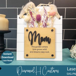 Archivo de corte láser para regalo del Día de la Madre, porta flores secas, letrero, regalo para mamá, archivo de corte SVG, letrero de Shiplap, decoración DIY para el Día de la Madre, archivo de corte láser