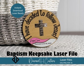 Baptême découpé au laser fichier SVG souvenir aimant modèle de conception cadeau de dédicace de bébé cadeau de baptême personnalisé religieux croix mémorial