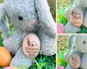 Personalized Wooden Easter Egg, First Easter 2024 Wooden Egg, He is Risen Wooden Egg, Happy Easter 2024 Wooden Egg
