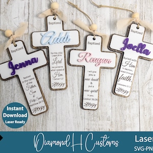 Taufe Kreuz Ornament Laser Cut Datei personalisierte Taufgeschenk SVG Christian Name Kreuz Glowforge bereit Instant Download Taufe Geschenk Laser