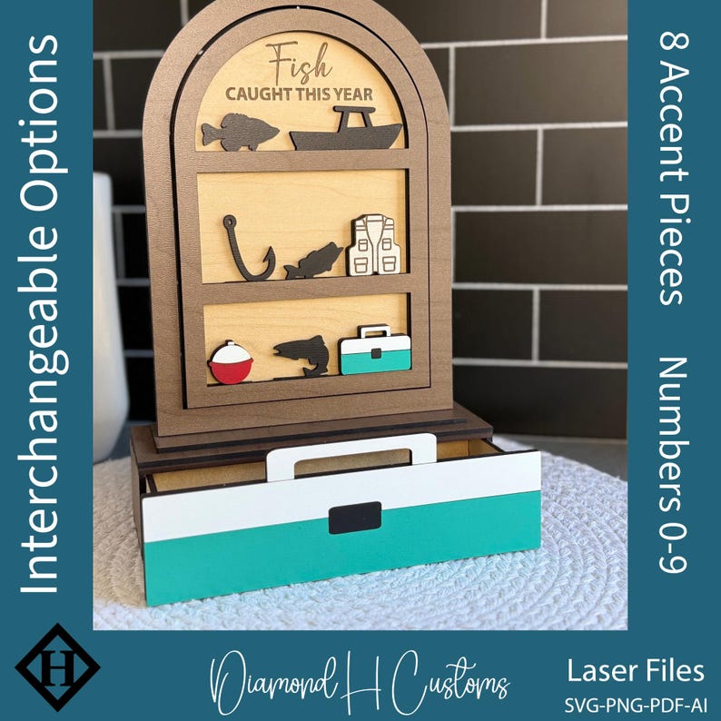 Fisherman Gift Idea Digital Download Laser File Wooden Fish Counter Display Tackle Box Design Spinning Tracker Gone Fishing Sign Perfect Present Dad Grandfather Fishing Enthusiast Birthday Gift Father Day Gift Rustic Cabin Decor Wall