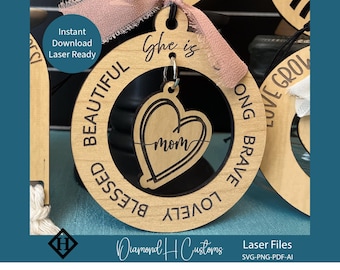 Fichier découpé au laser maman coeur pendentif voiture charme mère ornement téléchargement numérique Format Svg beau message citation inspirante