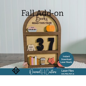Interchangeable Bookcase Fall Add On Laser File Books Read Tracker Seasonal Shelf Decor SVG PNG PDF  Autumn Pieces Set Books Read Tracker