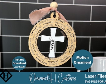 Noms de Jésus ornement fichier découpé au laser Croix chrétienne mouvement ornement croix filature prête pour le laser fichier religieux SVG cadeau chrétien