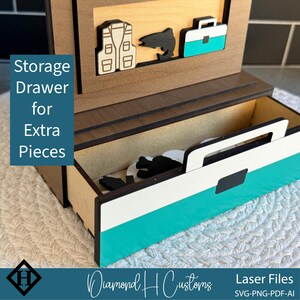 Digital Laser File Wooden Fishing Counter Display Spinning Tracker Gone Fishing Sign Fish Caught Counter Two Sided Design Tackle Box Base Drawer Storage Numbers Interchangeable Elements Perfect Fisherman Gift Father Day Present Cabin Decor