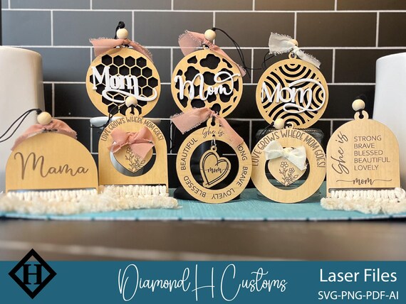 Mother Car Charm Bundle Laser Cut File Mom Car Charm SVG Gift For Mom Car Accessories SVG Mothers Day Car Charm DIY Wood Car Charm File